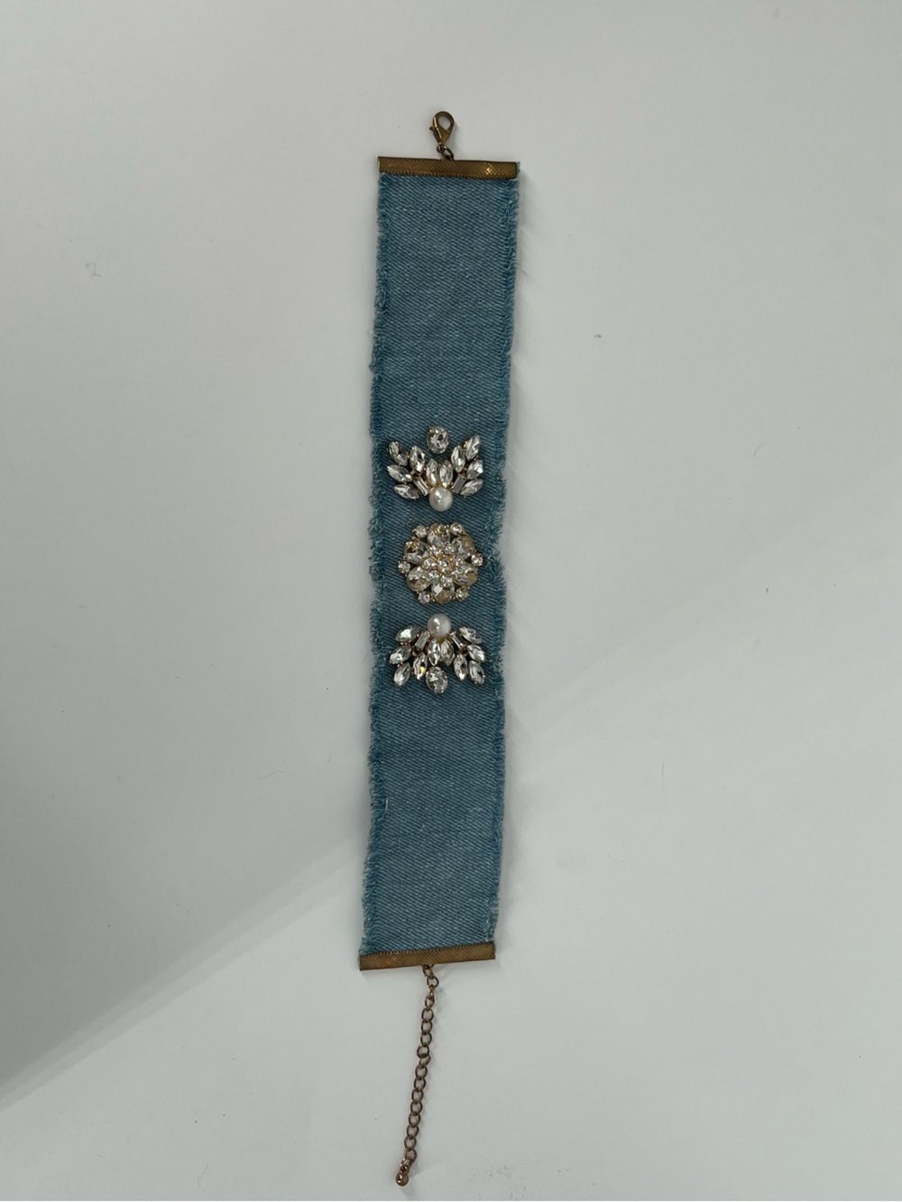 Handmade Denim Blue Crystal Applique Choker Necklace Y2K Inspired